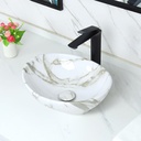 Davivy 16.3"x13.4" White Marbling Bathroom Vessel Sink with Pop Up Drain,Oval Vessel Sinks Above Counter,Ceramic Egg Shape White Vessel Sink for Bathrooms