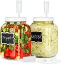 2 Pack 1 Gallon Large Fermentation Jars w 2 SCREW Lid and 3 Airlock - 100% Airtight Lid, Wide Mouth Glass Jar, Pickle Jar w Scale Mark for Sourdough Starter