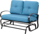 JY QAQA Outdoor Patio Metal Swing Glider Rocking Bench,Garden Loveseat Porch Furniture Glider, Steel Frame Chair Set with Cushion, Light Blue