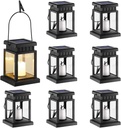GIGALUMI 8 Pack Solar Hanging Lantern Outdoor, Candle Effect Light with Stakes for Garden, Patio, Lawn, Deck, Umbrella, Tent, Tree, Yard, Driveway-Warm White