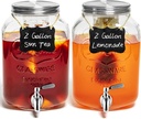 2 PCS 2 Gallon Drink Dispensers - Glass Peverage Dispenser for Parties with 18/8 Stainless Steel Spigots, Lemonade Dispenser Juice, Water Dispensers Sun Tea Glass Jar for Outside, Party‘s Gift