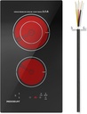 12-inch Electric Cooktop with 2 Burners - 9 Power Levels for Rapid, Even Heating, Compact Design, Child Safety Lock, Ceramic Glass Surface, 220-240V (Plug Not Included)