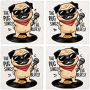CafePress The Pug Sings The Blues Tumbled Stone - Set of 4 Coasters Set of 4