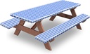 KENOBEE 6ft Picnic Table and Bench Cover, Camping Essentials RV Gear, 72in Waterproof Windproof Outdoor Elastic All Around Tablecloth, Fitted Rectangle Tables and Seats, Blue-White Checkered