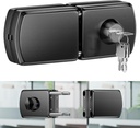 Ranbo Frameless Double-Sided Glass Door Lock,Clamp-On No-Drill,304 Stainless Steel,for 3/8"–1/2" (10–12mm) Swing Door,for Office,Storefront,5 Keys,Brushed Black—Double Swing Doors Floor Lock Required