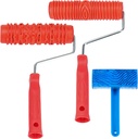 JAPCHET 3 PCS 7 Inch Wood Graining Painting Tool Set, Rubber Wood Pattern Paint Roller with Plastic Handle, Wood Grain Knurling Tool Set for Wall Decoration DIY Art Projects
